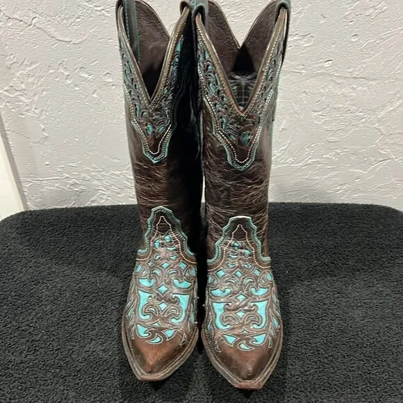🔥Vintage ARIAT Presidio Brown/Turquoise Leather Western Cowboy Boots Women’s 8