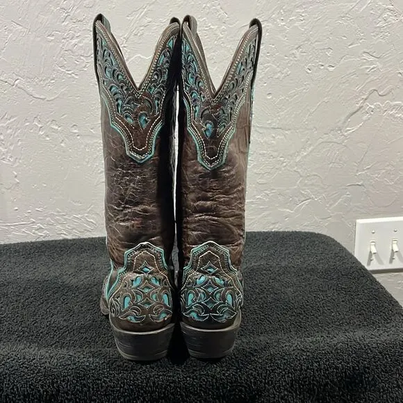 🔥Vintage ARIAT Presidio Brown/Turquoise Leather Western Cowboy Boots Women’s 8