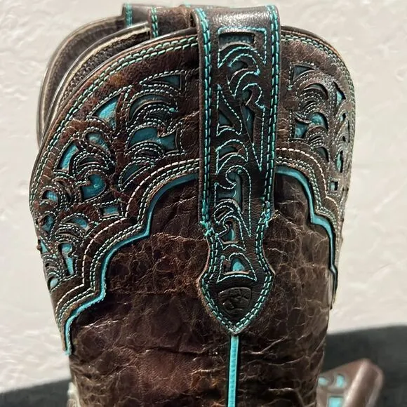 🔥Vintage ARIAT Presidio Brown/Turquoise Leather Western Cowboy Boots Women’s 8