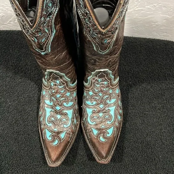 🔥Vintage ARIAT Presidio Brown/Turquoise Leather Western Cowboy Boots Women’s 8