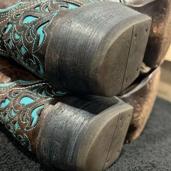 🔥Vintage ARIAT Presidio Brown/Turquoise Leather Western Cowboy Boots Women’s 8