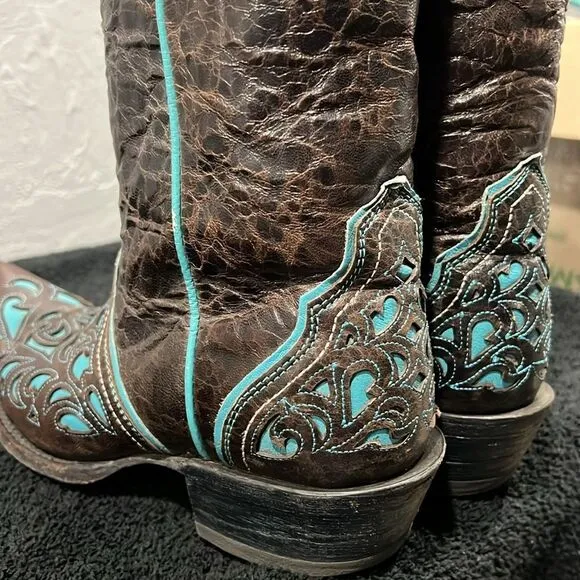 🔥Vintage ARIAT Presidio Brown/Turquoise Leather Western Cowboy Boots Women’s 8