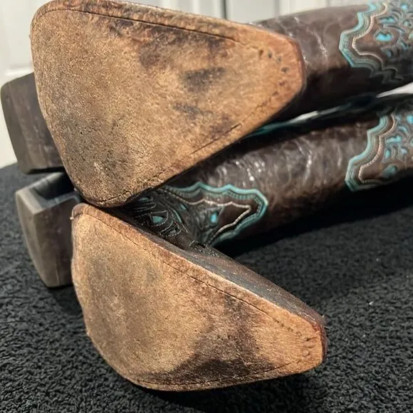 🔥Vintage ARIAT Presidio Brown/Turquoise Leather Western Cowboy Boots Women’s 8