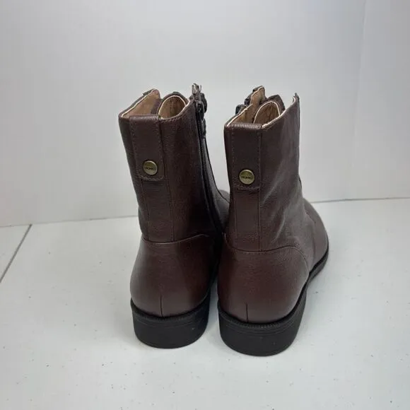 Vionic Jayce Brown Leather Women Lace Ankle Boots Booties Designer Comfort