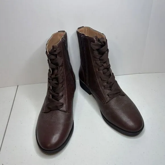Vionic Jayce Brown Leather Women Lace Ankle Boots Booties Designer Comfort