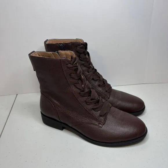 Vionic Jayce Brown Leather Women Lace Ankle Boots Booties Designer Comfort