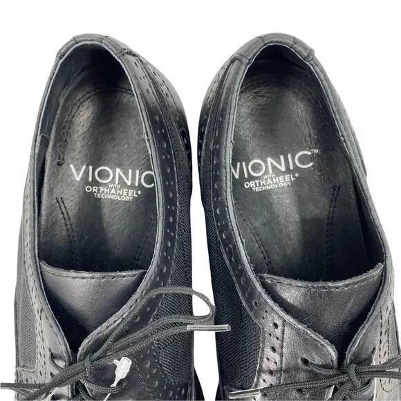 Vionic Mens 505 Roth Derby Dress Shoes Black Almond Toe Lace Up Wingtip 9