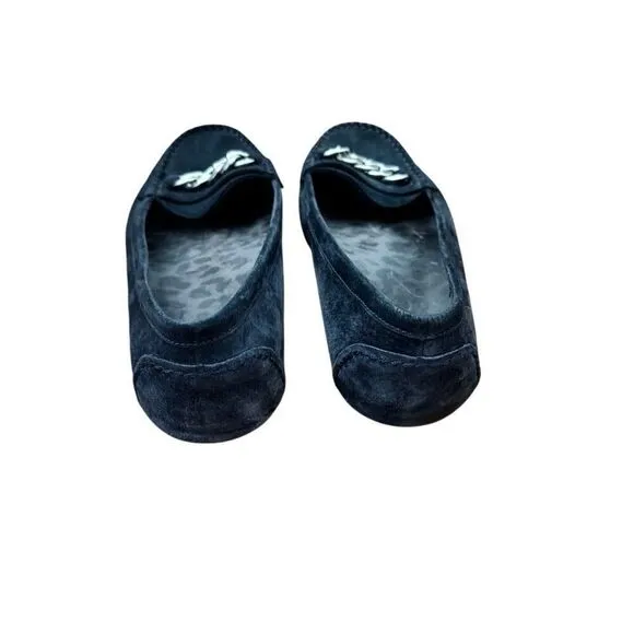 Vionic Mesa Navy Blue Suede Loafer Flats Shoes Silver Chain Size 9.5