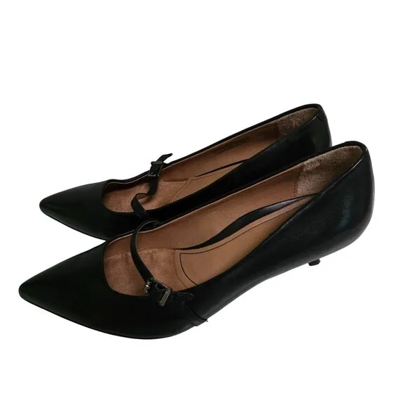 Vionic Minnie Kitten Heel Maryjane Dress Shoes Black Leather Size 9