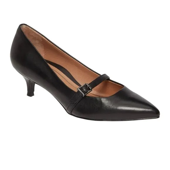 Vionic Minnie Kitten Heel Maryjane Dress Shoes Black Leather Size 9