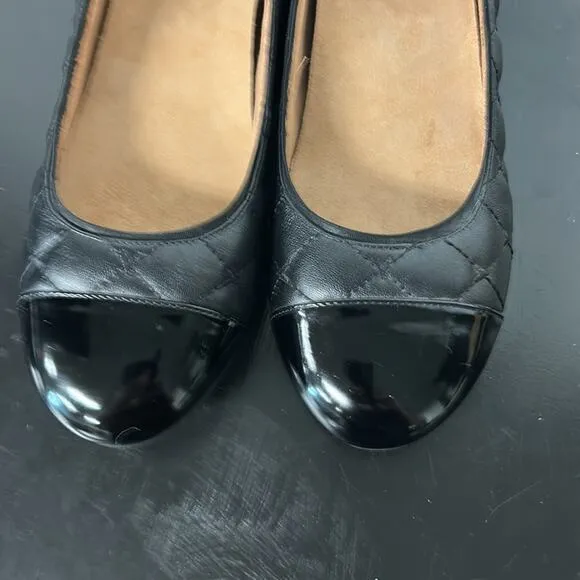 Vionic Shoes Womens Black Leather Quilted Desiree Cap Toe Ballet Flats Casual 8