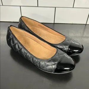 Vionic Shoes Womens Black Leather Quilted Desiree Cap Toe Ballet Flats Casual 8