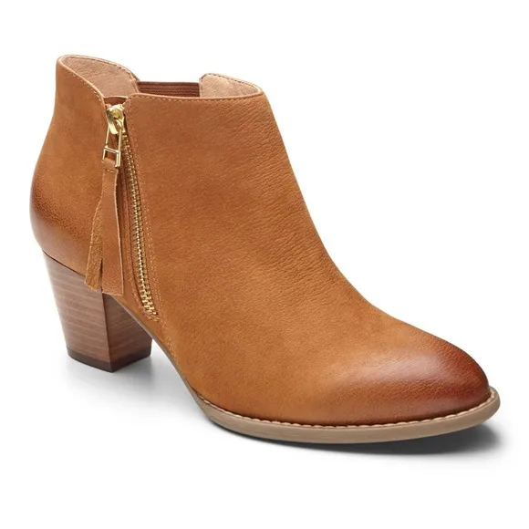 Vionic Sterling Carmel Brown Booties Leather Ankle Boots Women’s Size 8.5