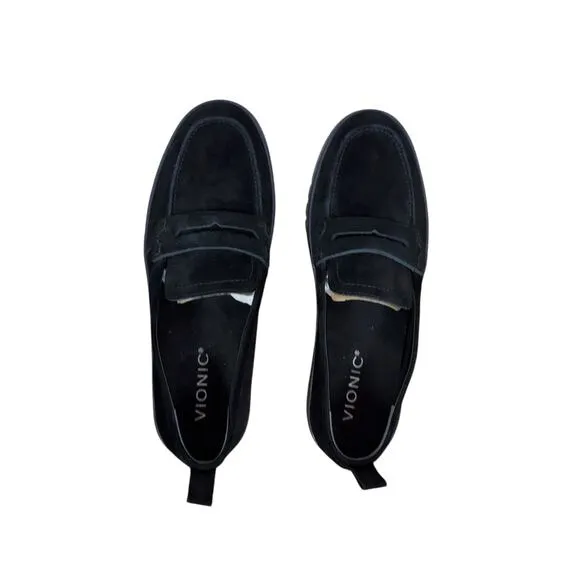 Vionic Uptown Womens Loafer Sz 7.5 M Black Suede Comfort Travel Slip-On Shoes