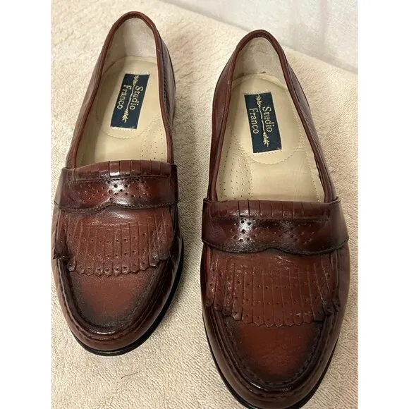 VNT Studio Franco Mens Size 11 D Leather Penny Loafers Brown Slip On