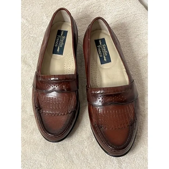 VNT Studio Franco Mens Size 11 D Leather Penny Loafers Brown Slip On