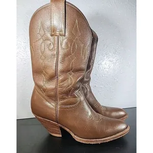 VTG 70s 80s Jaco Cowboy Western Boots Leather  Brown Boho Sz 6.5-7