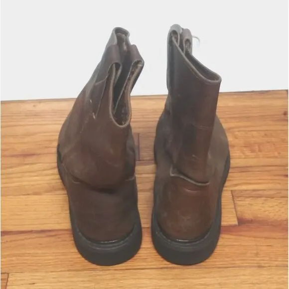 VTG ACM industrial work boots Brown Mens Sz 7 COWHIDE LEATHER Stitched WELT EUC