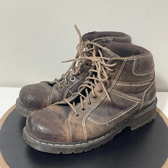 VTG Dr. Martens Boots Men 12 Brown Leather Work SOREN Chunky Combat Y2K