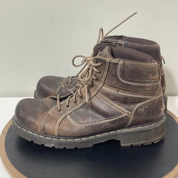 VTG Dr. Martens Boots Men 12 Brown Leather Work SOREN Chunky Combat Y2K