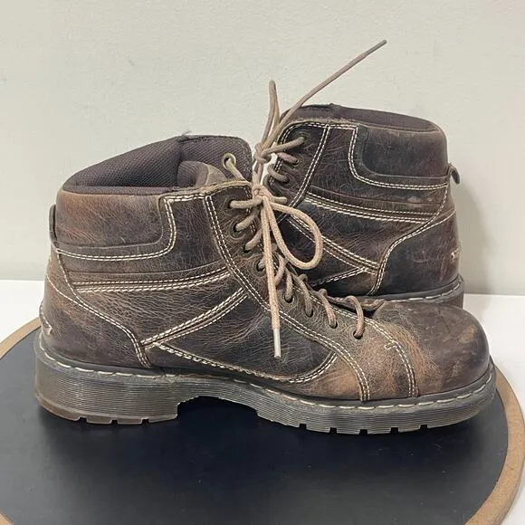 VTG Dr. Martens Boots Men 12 Brown Leather Work SOREN Chunky Combat Y2K
