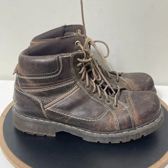 VTG Dr. Martens Boots Men 12 Brown Leather Work SOREN Chunky Combat Y2K