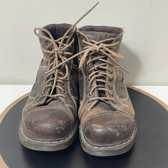 VTG Dr. Martens Boots Men 12 Brown Leather Work SOREN Chunky Combat Y2K