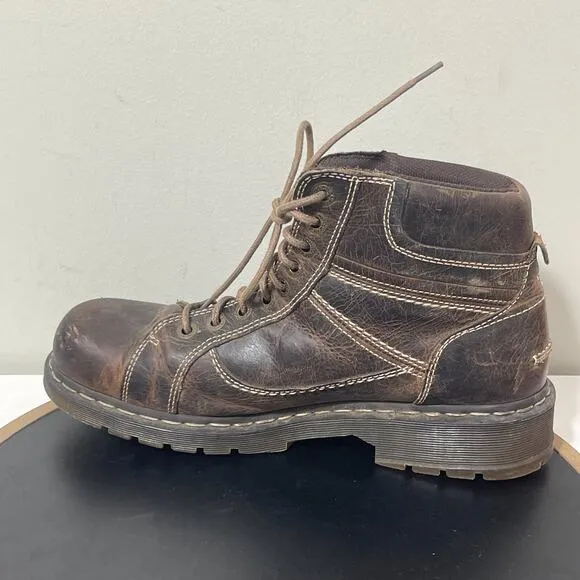 VTG Dr. Martens Boots Men 12 Brown Leather Work SOREN Chunky Combat Y2K