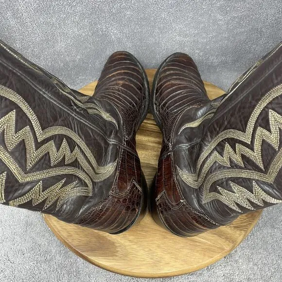 VTG Justin  Alligator Belly Leather Cowboy Boots Cognac Men's 14 D Made in USA