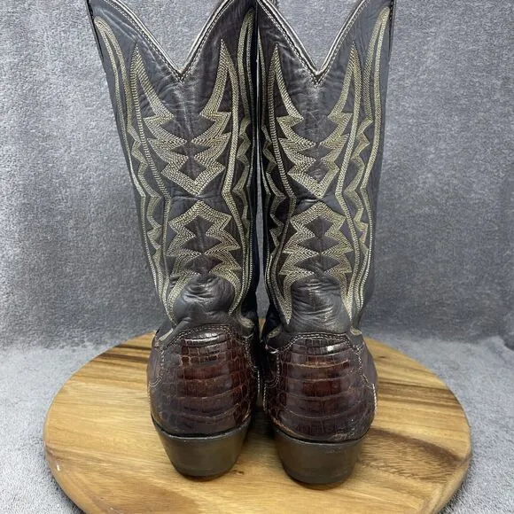 VTG Justin  Alligator Belly Leather Cowboy Boots Cognac Men's 14 D Made in USA