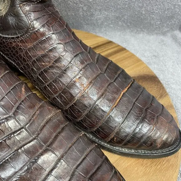 VTG Justin  Alligator Belly Leather Cowboy Boots Cognac Men's 14 D Made in USA