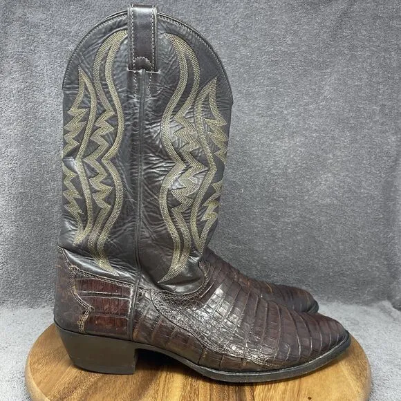 VTG Justin  Alligator Belly Leather Cowboy Boots Cognac Men's 14 D Made in USA