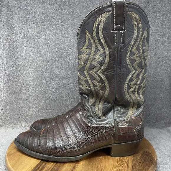 VTG Justin  Alligator Belly Leather Cowboy Boots Cognac Men's 14 D Made in USA