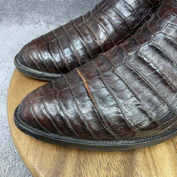 VTG Justin  Alligator Belly Leather Cowboy Boots Cognac Men's 14 D Made in USA