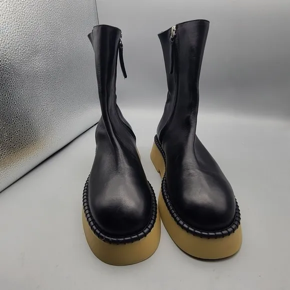 Wandler Women Black Leather Boots Rosa Zipper Platform Ankle Size 37.5 7.5 New