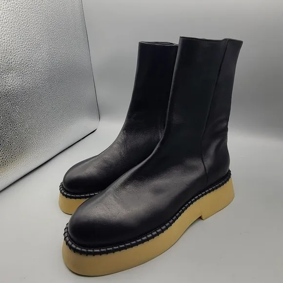 Wandler Women Black Leather Boots Rosa Zipper Platform Ankle Size 37.5 7.5 New