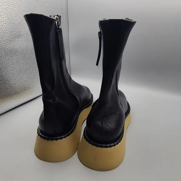 Wandler Women Black Leather Boots Rosa Zipper Platform Ankle Size 37.5 7.5 New