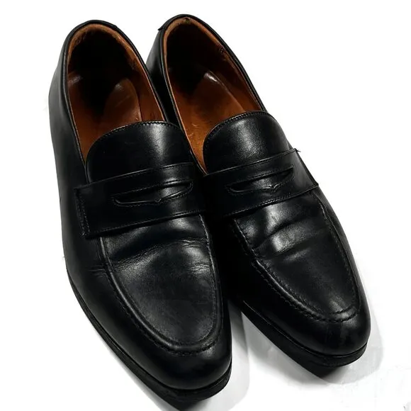 Wolf and Shepherd Black Leather Closer Penny Loafers Dress Shoes Mens 8 Slip On