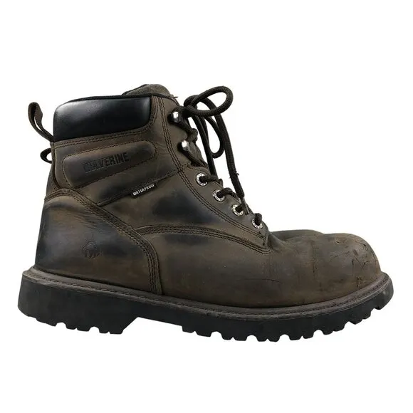 Wolverine Men's Size 11M Floorhand 6&quot; Brown Leather Waterproof Steel Toe Boots