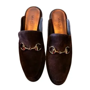 Women's 8M Vaneli Akela Suede Horsebit Mules Chocolate Brown Equestrian Chic NWT
