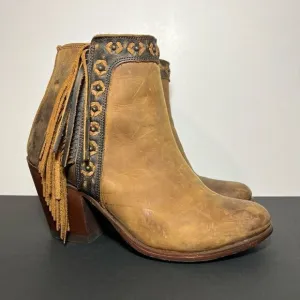Womens CABORCA Honey Brown Tasseled Heeled Ankle Boots / Size 7.5