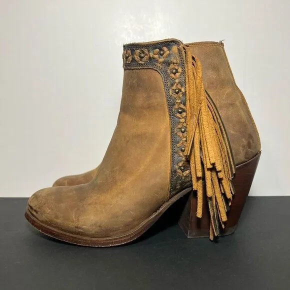 Womens CABORCA Honey Brown Tasseled Heeled Ankle Boots / Size 7.5