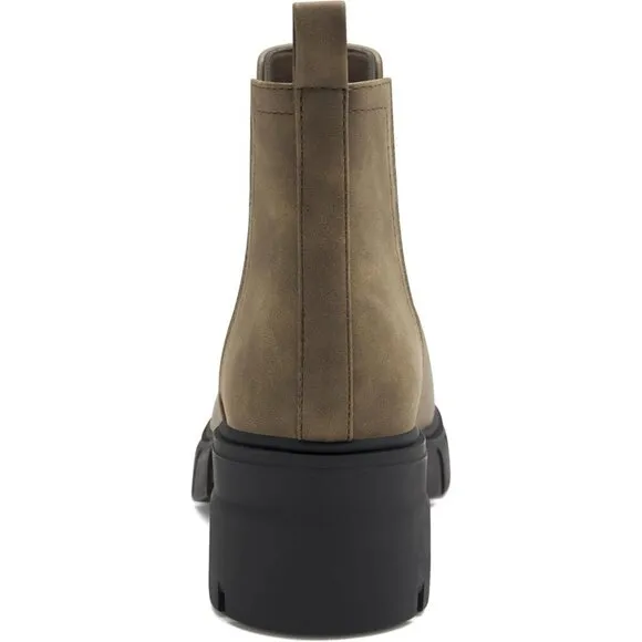 Women's Chelsea Boots Brown Faux Leather Lug Sole Ankle Booties