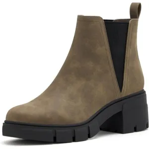 Women's Chelsea Boots Brown Faux Leather Lug Sole Ankle Booties