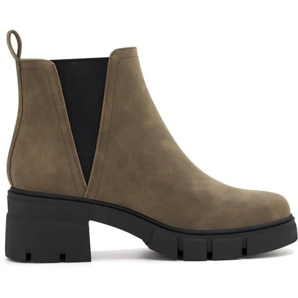 Women's Chelsea Boots Brown Faux Leather Lug Sole Ankle Booties