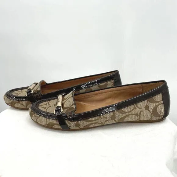 Women's Coach Monogram Canvas Loafers Brown Shoes 8B