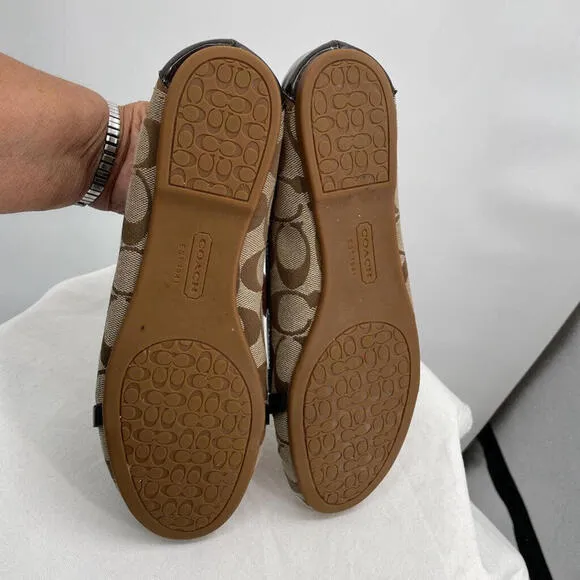 Women's Coach Monogram Canvas Loafers Brown Shoes 8B