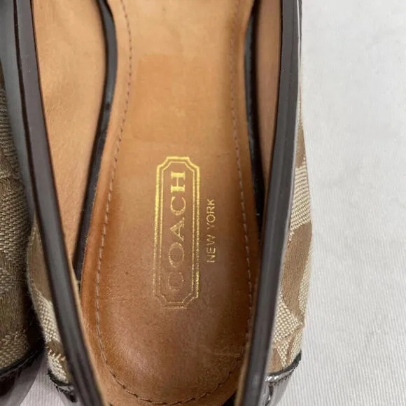 Women's Coach Monogram Canvas Loafers Brown Shoes 8B