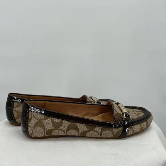 Women's Coach Monogram Canvas Loafers Brown Shoes 8B