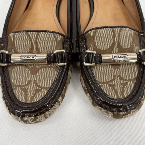 Women's Coach Monogram Canvas Loafers Brown Shoes 8B
